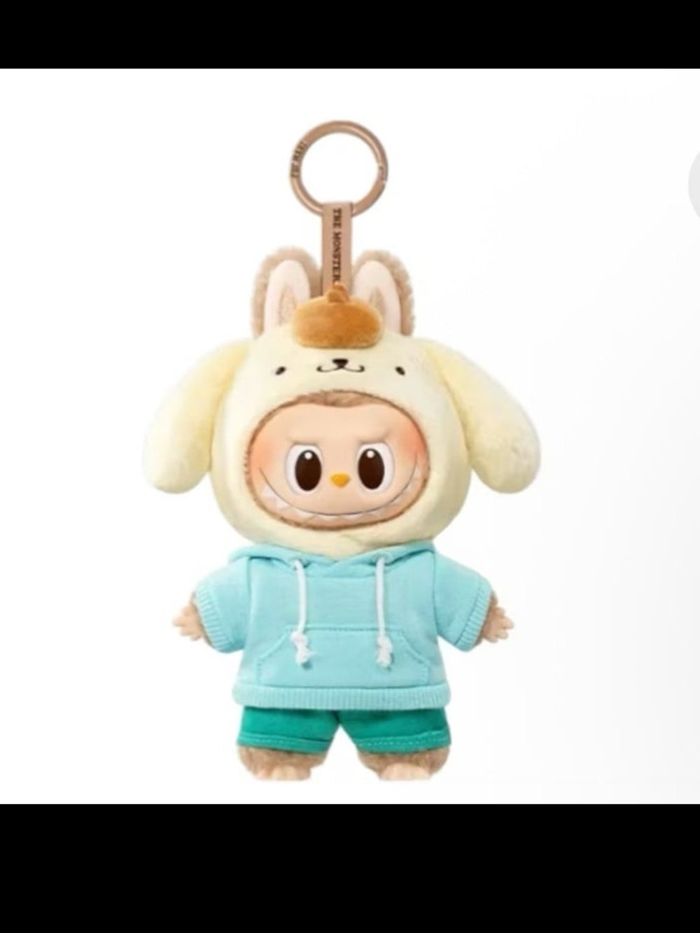The Monsters Plush Keychain Doll in Cream & Teal Hoodie